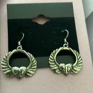 Harley Davidson Silver Heart Wing Earrings